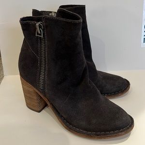 Dolce Vita Charcoal Gray Suede Leather Boots with Two Side Zippers Block Heel